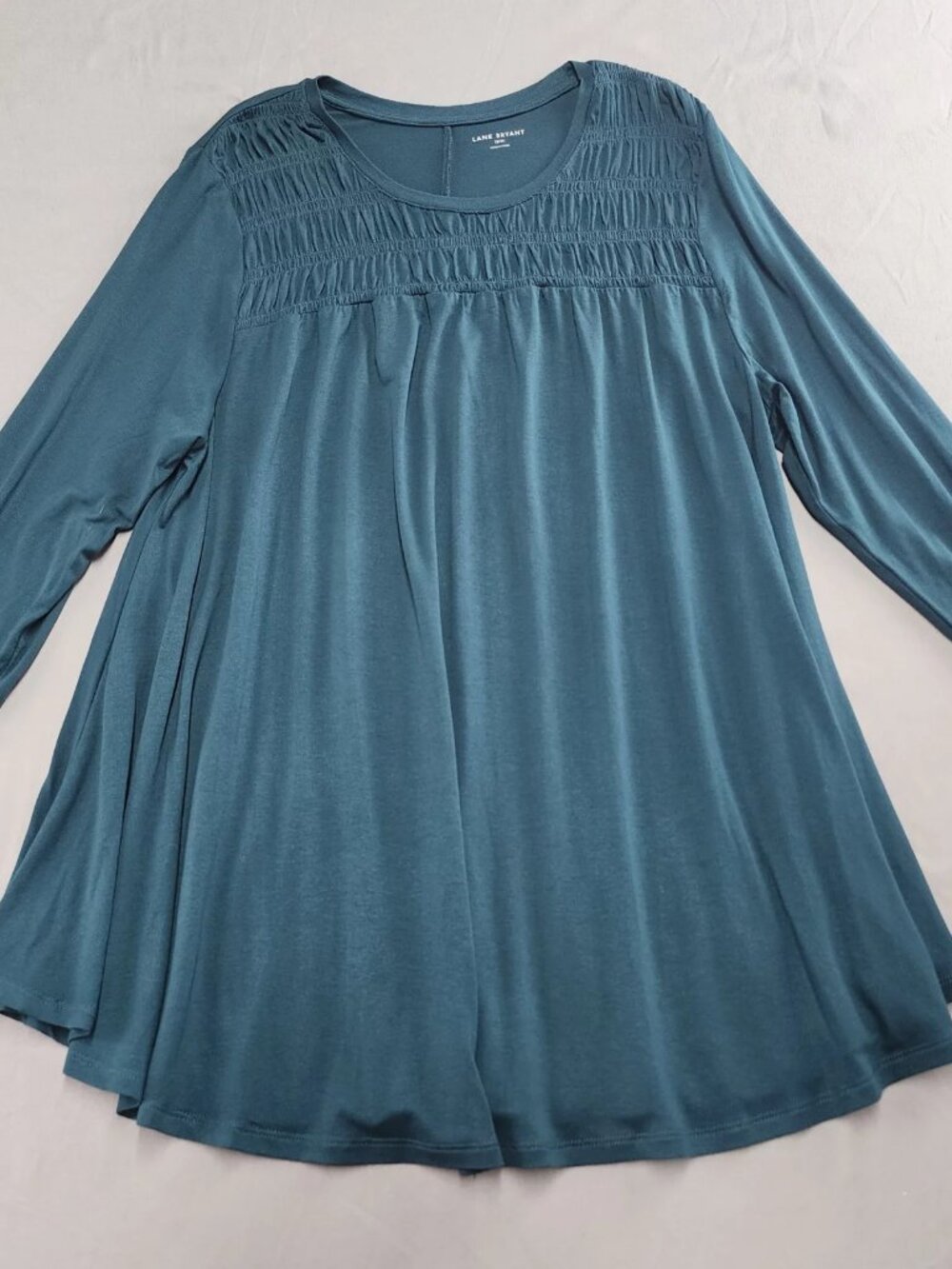 Lane Bryant Plus Size 18/20 Teal Smocked Swing Tunic Top Long Sleeve Stretch